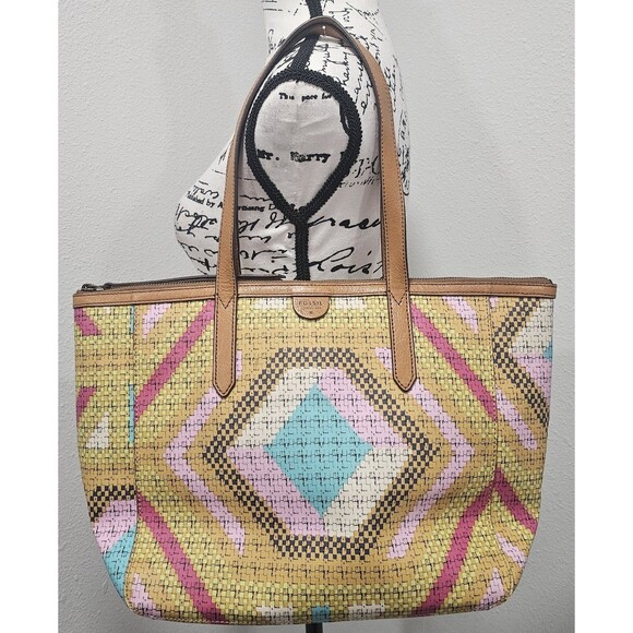 Fossil Sydney Geometric Prints Multicolor Signature Shopper Tote Bag - Picture 1 of 16